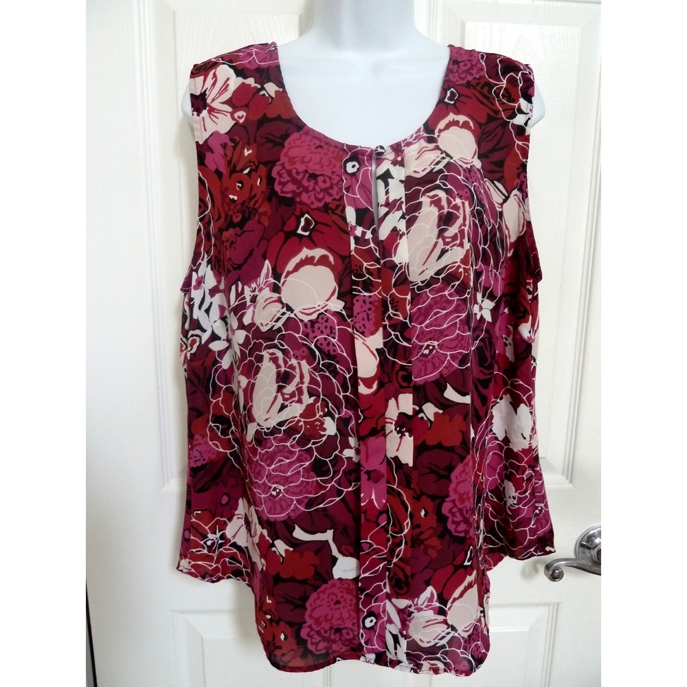 LAUNDRY BY SHELLI SEGAL Sz XL Sleeveless Career Office Blouse Colorful Floral